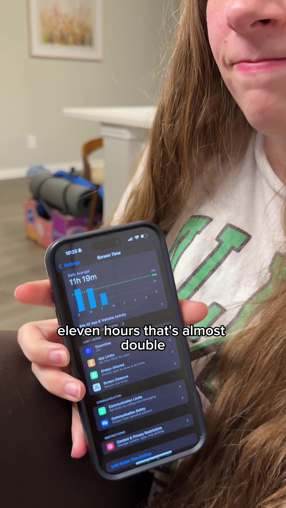 Alright babe, screen time check. How much screen time do you have today? Probably like 67 hours. Alright, well let's see. Oh, 11 hours. That
